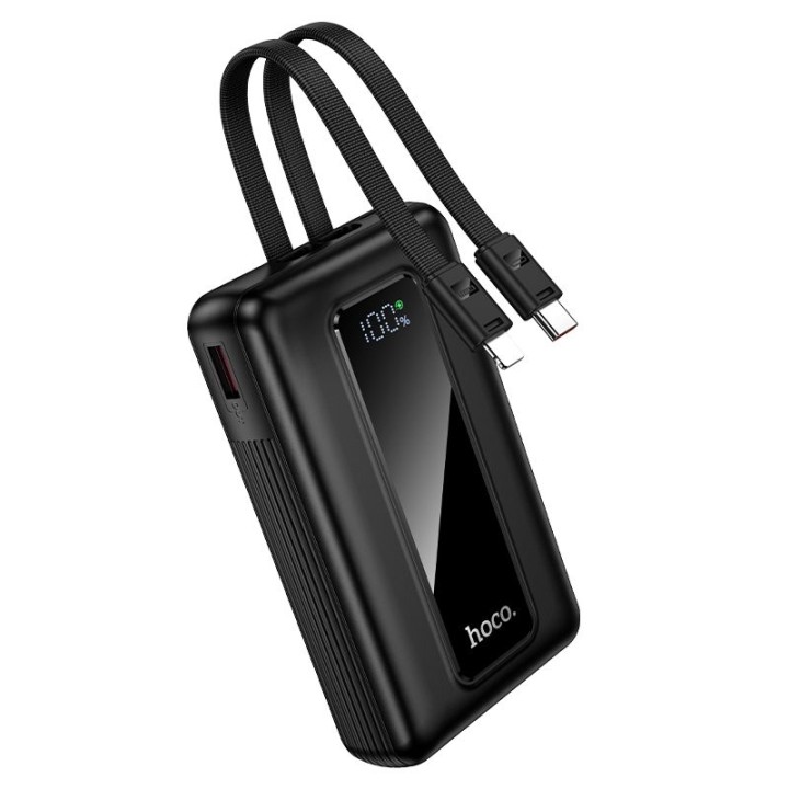 Power bank 20000 mAh QC PD 22,5W with built-in cables USB C + Lightning Hoco J162A black