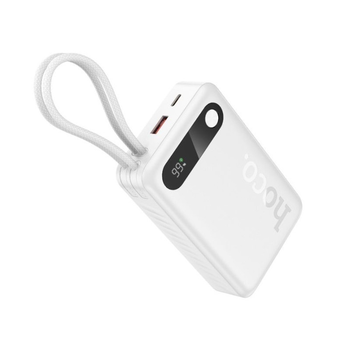 Повербанк 10000 mAh QC PD 2A 22,5W со встроенными кабелями USB C + Lightning Hoco J171 Edge белый