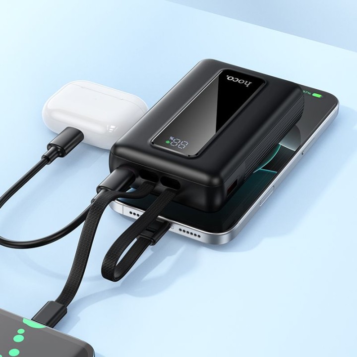 Повербанк 20000 mAh QC PD 22,5W со встроенными кабелями USB C + Lightning Hoco J162A черный