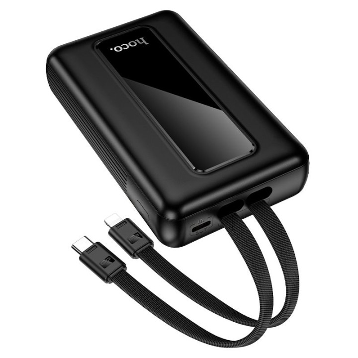 Повербанк 20000 mAh QC PD 22,5W із вбудованими кабелями USB C + Lightning Hoco J162A чорний