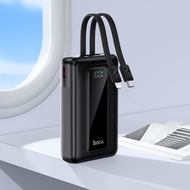 Повербанк 20000 mAh QC PD 22,5W со встроенными кабелями USB C + Lightning Hoco J162A черный