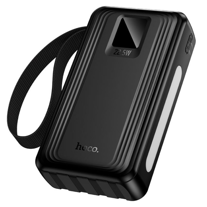Повербанк 20000 mAh QC PD 22,5W со встроенными кабелями USB A + USB C + Lightning + Micro USB и двумя фонариками Hoco J173