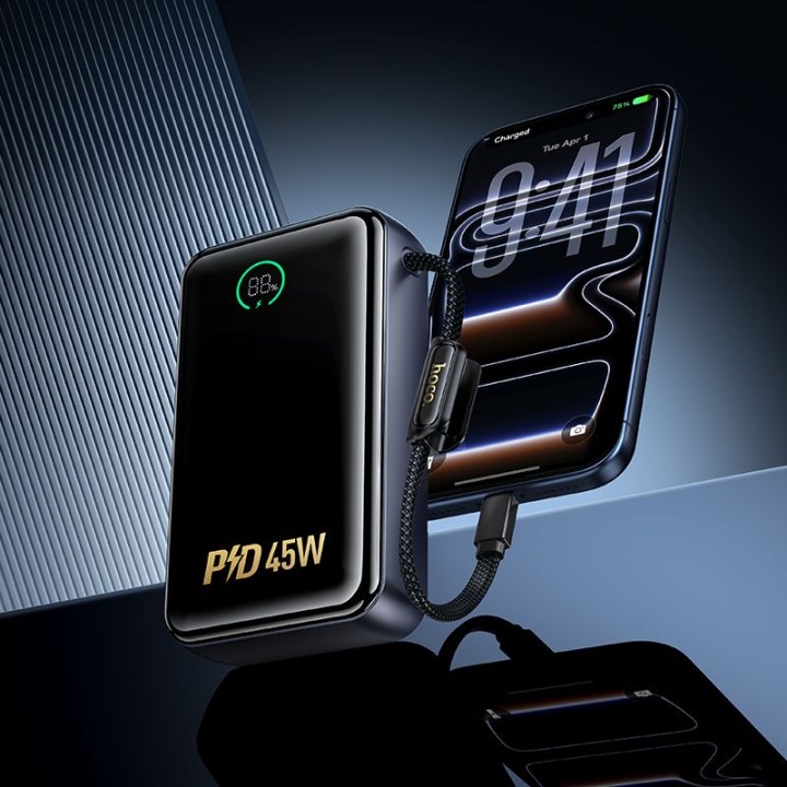 Повербанк 20000 mAh PD QC 2A 45W со встроенным кабелем USB C Hoco Q54 белый