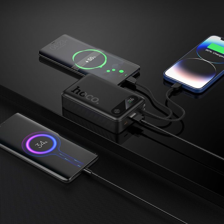 Power bank 10000 mAh QC PD 2A 22,5W with built-in cables USB C + Lightning Hoco J171 Edge black
