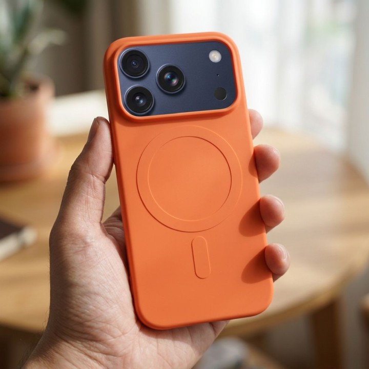 Case for iPhone 18 Pro / 17 Pro Silicone Mag Cover MagSafe compatible (big hole) orange