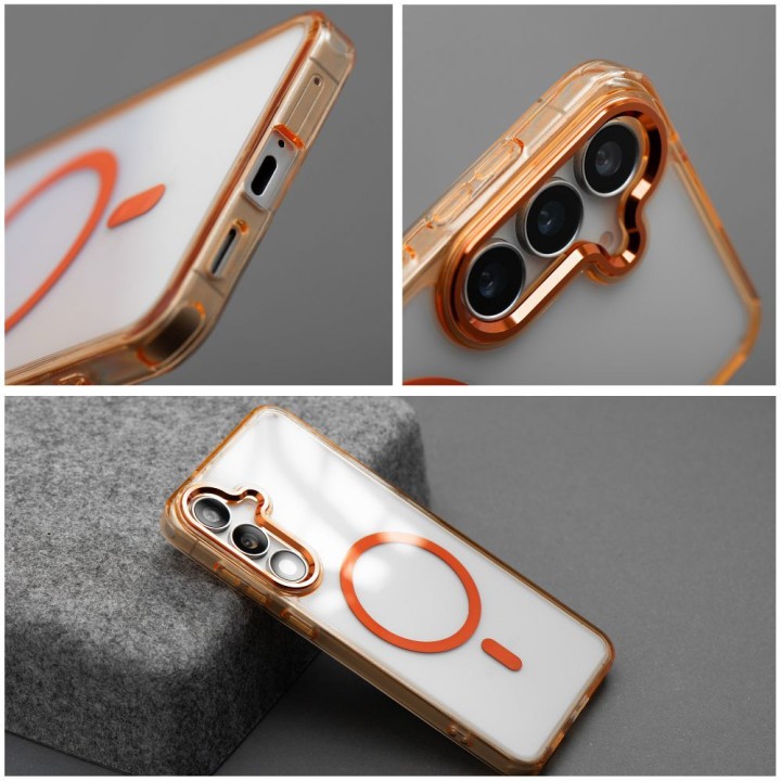 Чехол для Samsung A07 / A08 Frame Clear Hybrid Mag Cover совместимый с MagSafe оранжевый