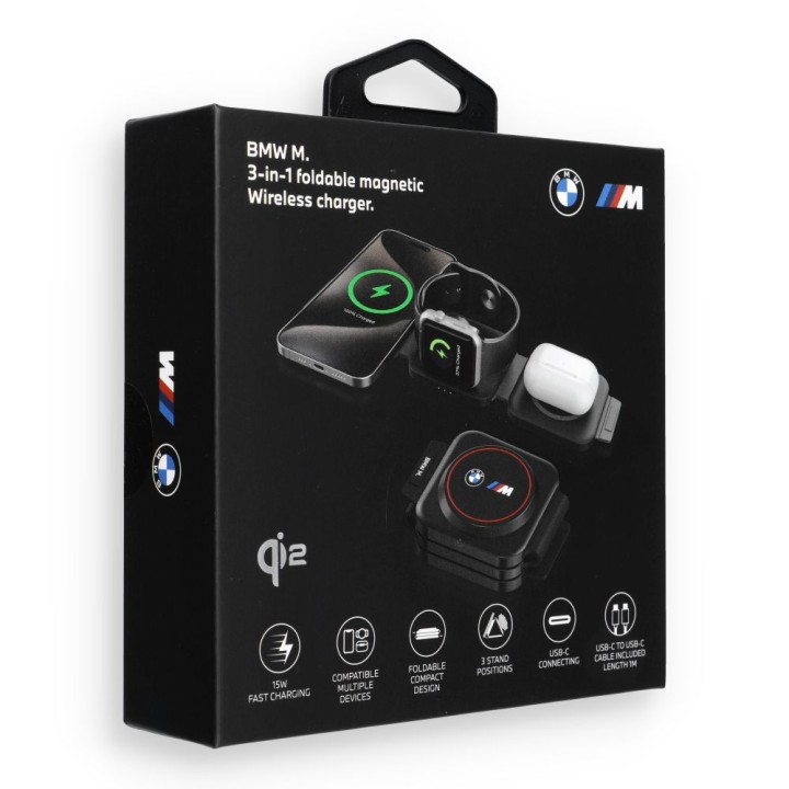 Беспроводное зарядное устройство 3 в 1 BMW M Qi2 15W Print Logo красное