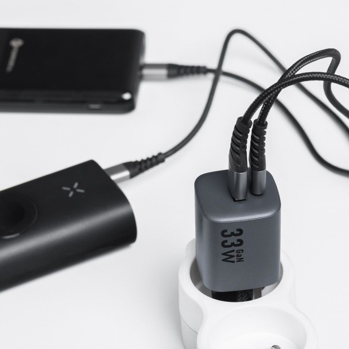 Wall charger for phone Forcell F-Energy GaN USB C + USB A QC4.0 PD 3A 33W VT-31 grey