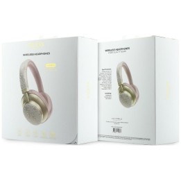 Беспроводные накладные наушники Guess ENC 4G Gold Script Metal розовые