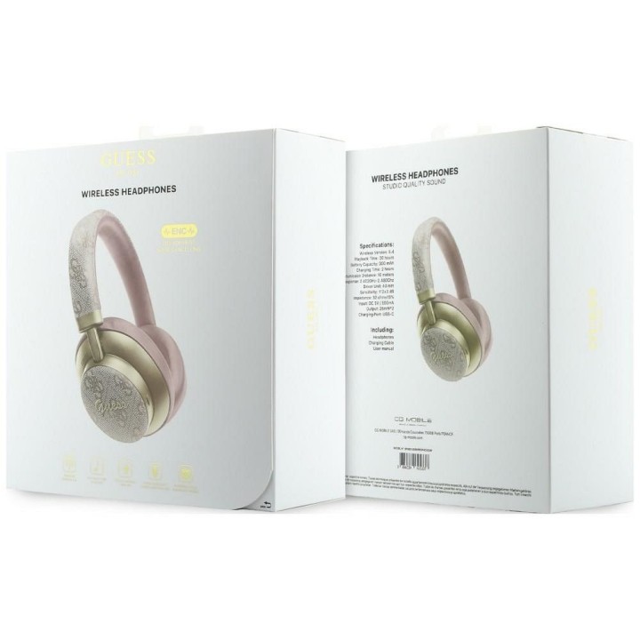 Бездротові накладні навушники Guess ENC 4G Gold Script Metal рожеві
