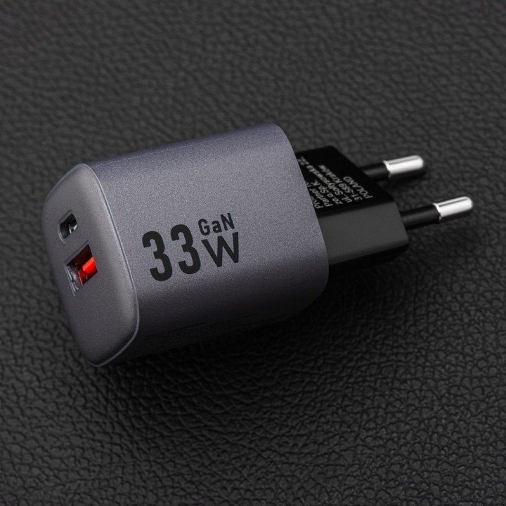 Wall charger for phone Forcell F-Energy GaN USB C + USB A QC4.0 PD 3A 33W VT-31 grey