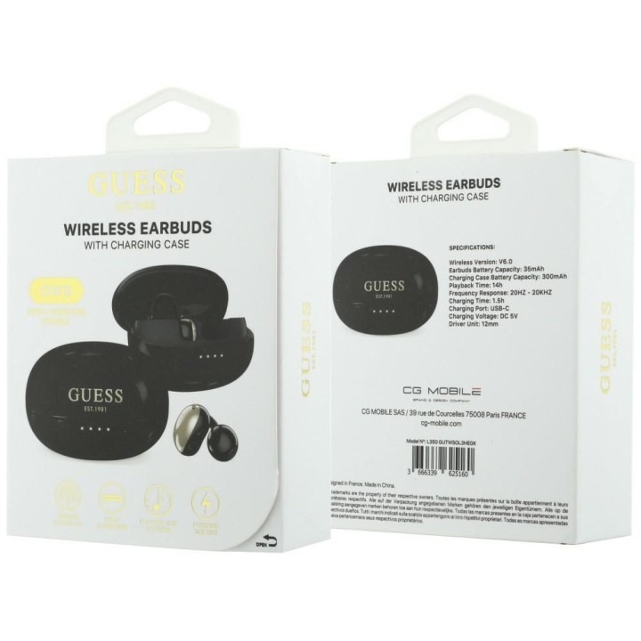 Беспроводные наушники-вкладыши OWS Guess Metalic Finish Electropated Parts Classic Logo черные