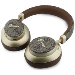 Беспроводные накладные наушники Guess ENC 4G Gold Script Metal коричневые