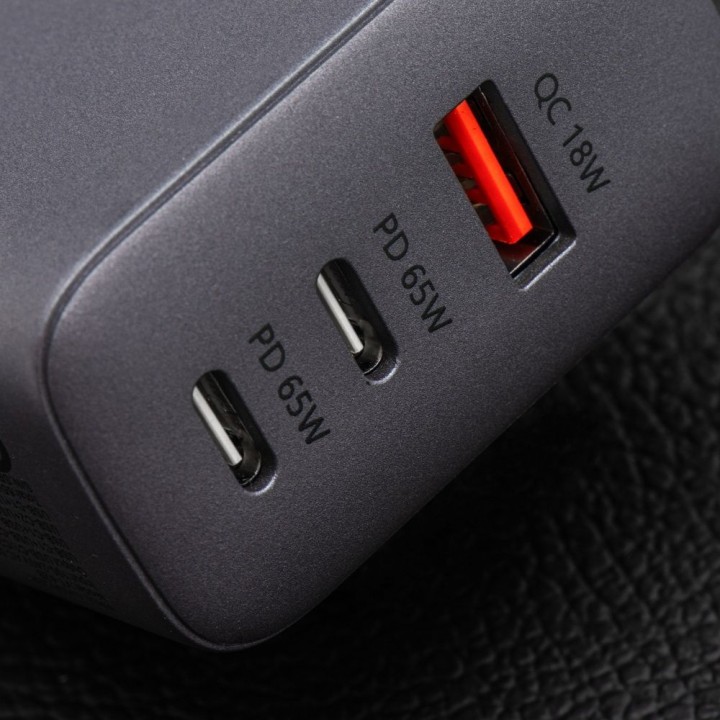Wall charger for phone Forcell F-Energy GaN 2 x USB C + USB A QC4.0 PD 4A 65W VT-42B grey