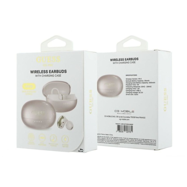 Беспроводные наушники-вкладыши OWS Guess Metalic Finish Electropated Parts Classic Logo розовые