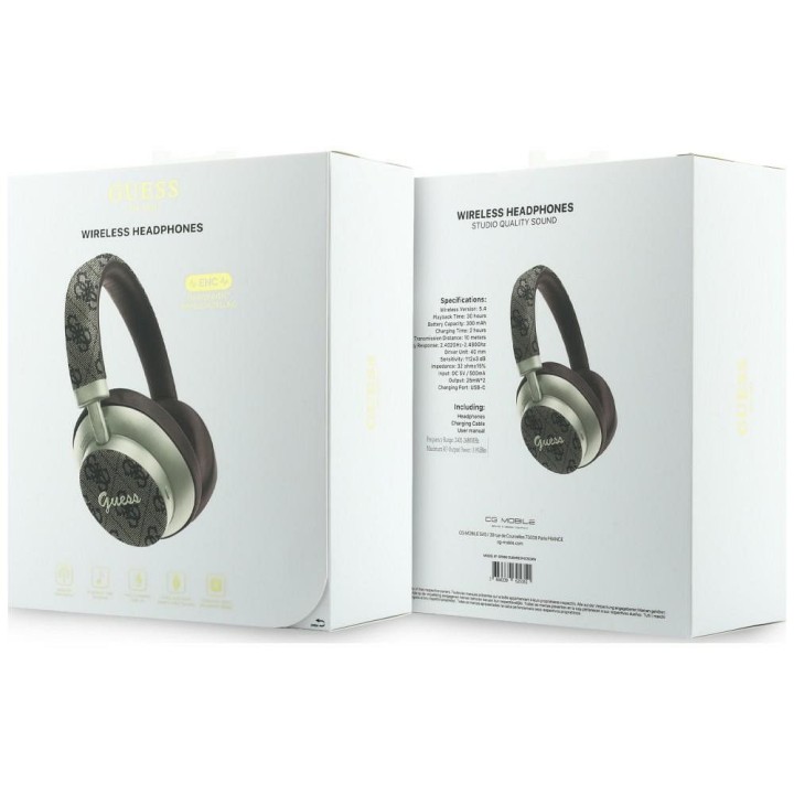 Беспроводные накладные наушники Guess ENC 4G Gold Script Metal коричневые