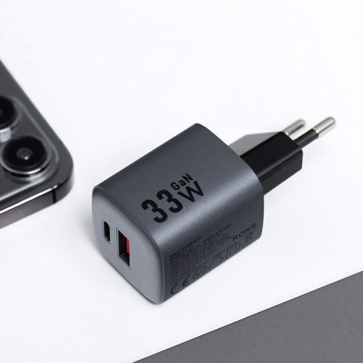 Сетевое зарядное устройство для телефона Forcell F-Energy GaN USB C + USB A QC4.0 PD 3A 33W VT-31 серое