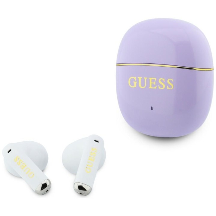 Słuchawki bezprzewodowe douszne TWS Guess Glossy Gold Line Classic fioletowe