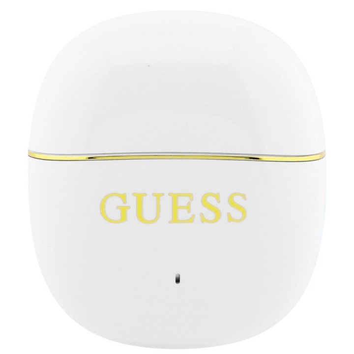 Słuchawki bezprzewodowe douszne TWS Guess Glossy Gold Line Classic białe