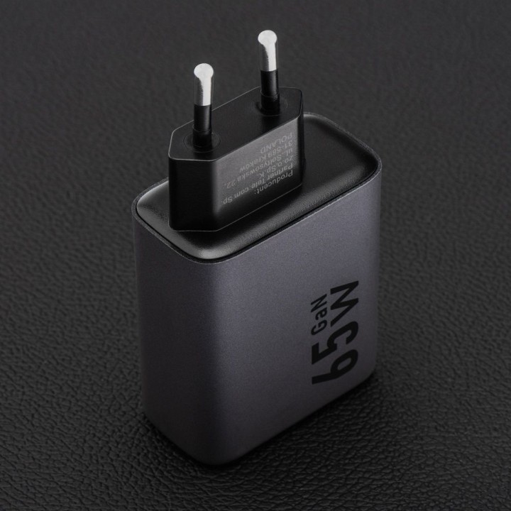 Wall charger for phone Forcell F-Energy GaN 2 x USB C + USB A QC4.0 PD 4A 65W VT-42B grey