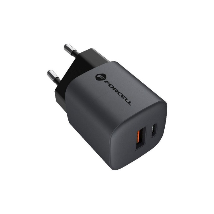 Wall charger for phone Forcell F-Energy GaN USB C + USB A QC4.0 PD 3A 33W VT-31 grey