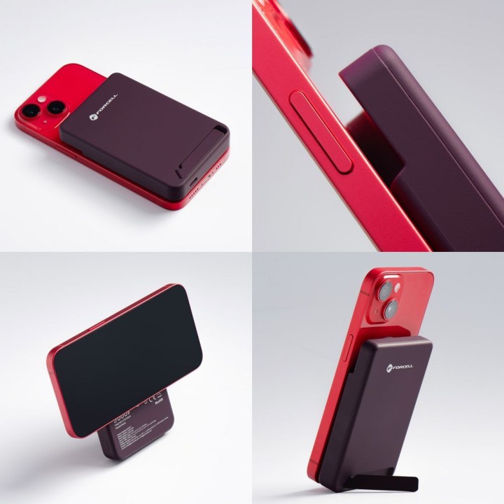 Power bank MagSafe compatible Forcell F-Energy MagStand QI2 F5K10 QC3.0 PD3.0 20W 5000 mAh burgundy 0INT