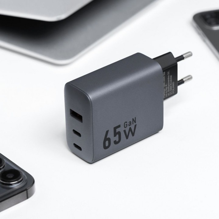 Wall charger for phone Forcell F-Energy GaN 2 x USB C + USB A QC4.0 PD 4A 65W VT-42B grey