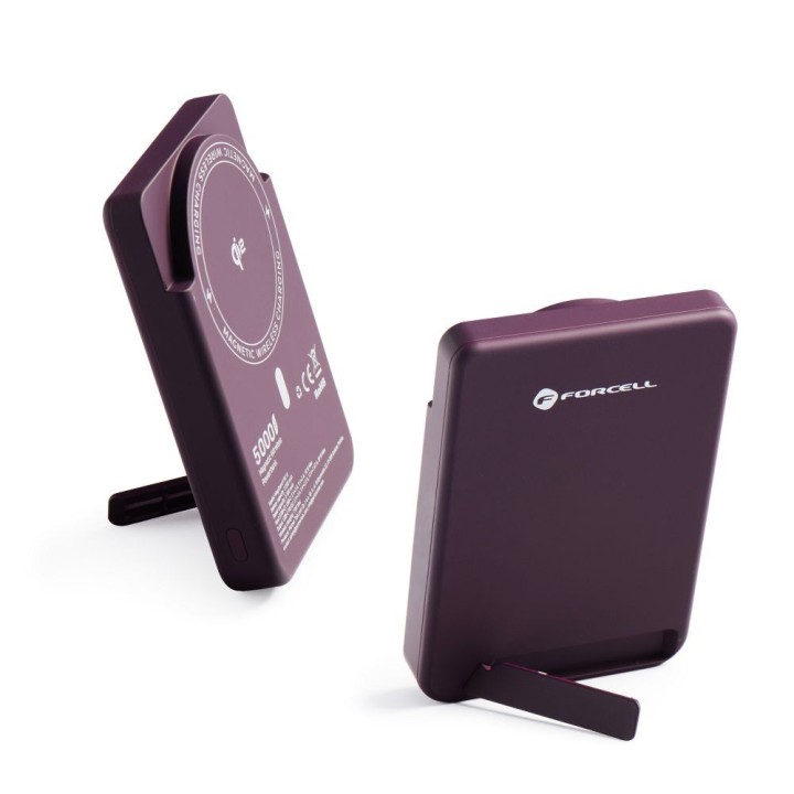Powerbank zgodny z MagSafe Forcell F-Energy MagStand QI2 F5K10 QC3.0 PD3.0 20W 5000 mAh burgundowy 0INT