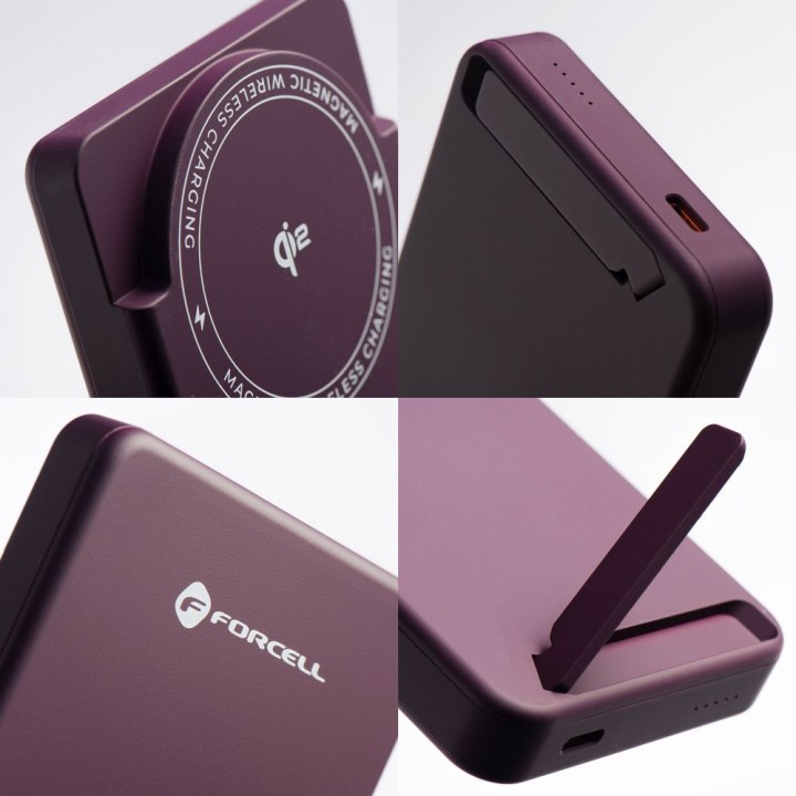 Powerbank zgodny z MagSafe Forcell F-Energy MagStand QI2 F5K10 QC3.0 PD3.0 20W 5000 mAh burgundowy 0INT