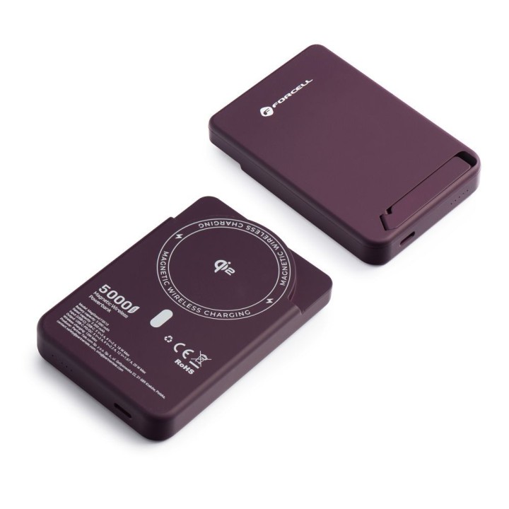 Powerbank zgodny z MagSafe Forcell F-Energy MagStand QI2 F5K10 QC3.0 PD3.0 20W 5000 mAh burgundowy 0INT