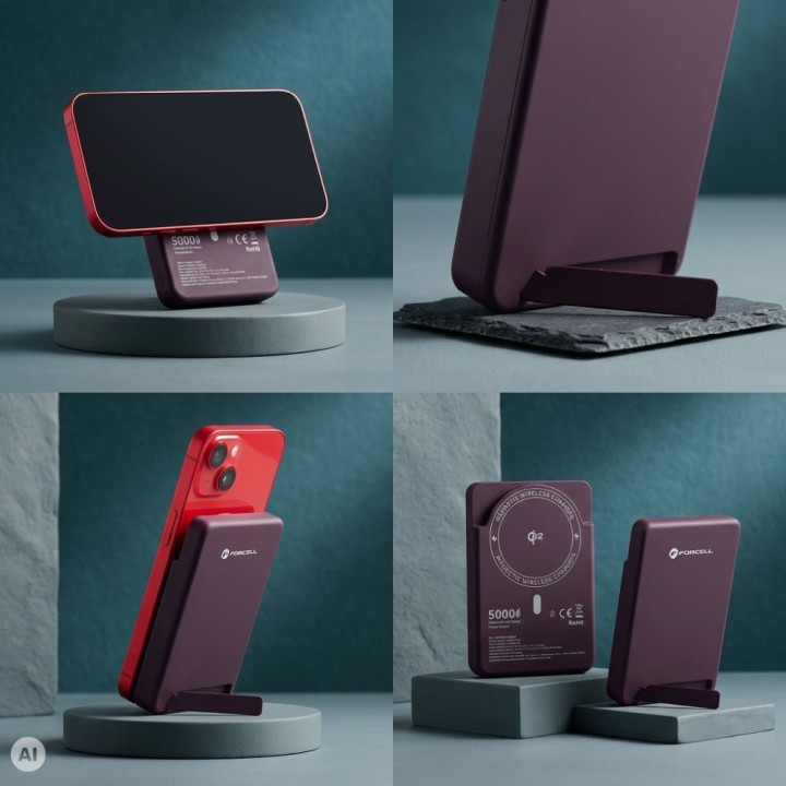 Powerbank zgodny z MagSafe Forcell F-Energy MagStand QI2 F5K10 QC3.0 PD3.0 20W 5000 mAh burgundowy 0INT