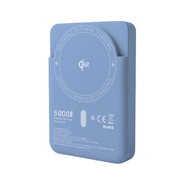 Powerbank zgodny z MagSafe Forcell F-Energy MagStand QI2 F5K10 QC3.0 PD3.0 20W 5000 mAh jasnoniebieski 0INT