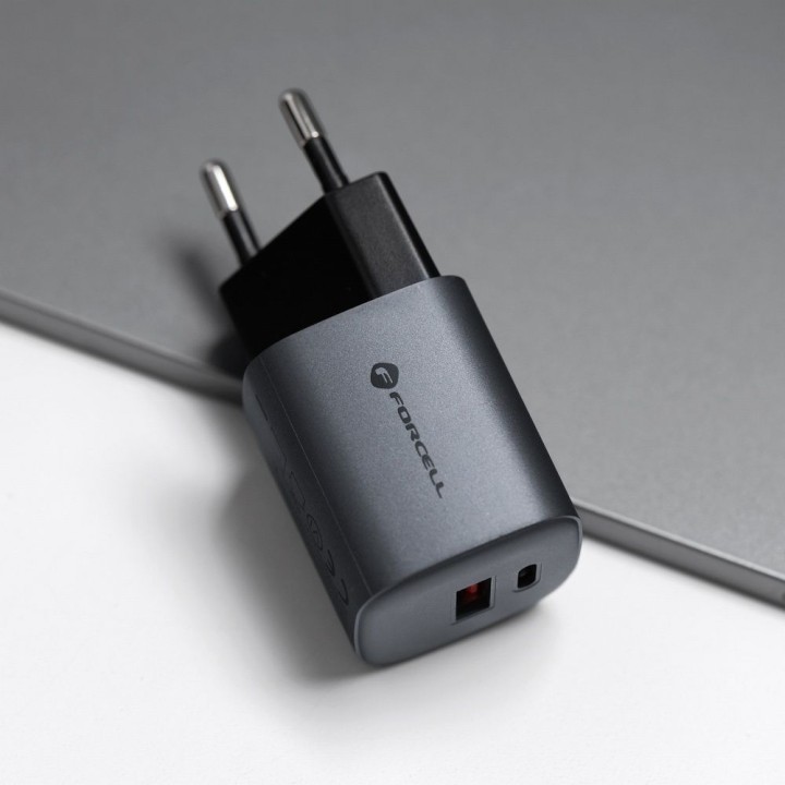Мережевий зарядний пристрій для телефону Forcell F-Energy GaN USB C + USB A QC4.0 PD 3A 33W VT-31 сірий
