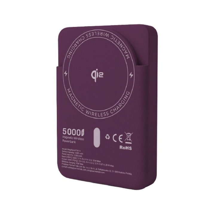 Powerbank zgodny z MagSafe Forcell F-Energy MagStand QI2 F5K10 QC3.0 PD3.0 20W 5000 mAh burgundowy 0INT