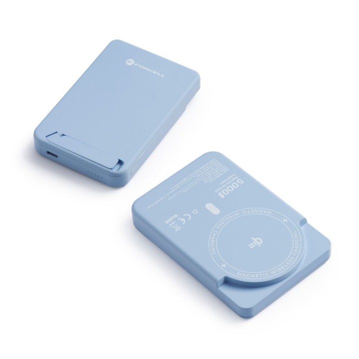 Powerbank zgodny z MagSafe Forcell F-Energy MagStand QI2 F5K10 QC3.0 PD3.0 20W 5000 mAh jasnoniebieski 0INT