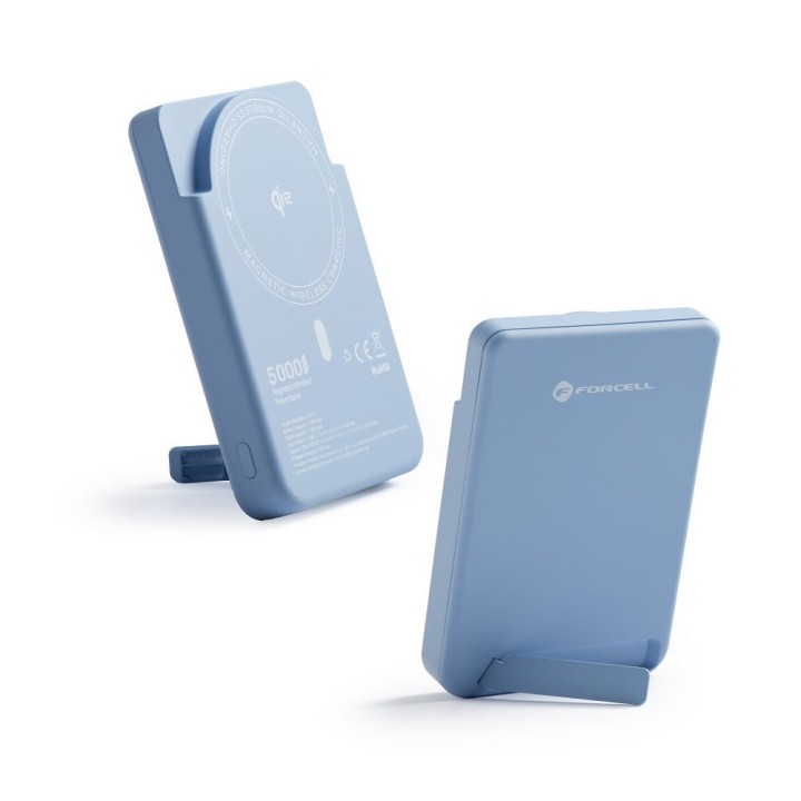 Powerbank zgodny z MagSafe Forcell F-Energy MagStand QI2 F5K10 QC3.0 PD3.0 20W 5000 mAh jasnoniebieski 0INT