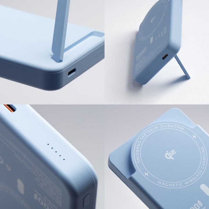 Powerbank zgodny z MagSafe Forcell F-Energy MagStand QI2 F5K10 QC3.0 PD3.0 20W 5000 mAh jasnoniebieski 0INT