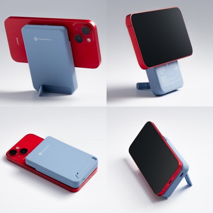 Повербанк сумісний з MagSafe Forcell F-Energy MagStand QI2 F5K10 QC3.0 PD3.0 20W 5000 mAh блакитний 0INT