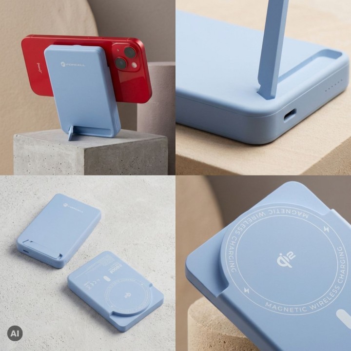 Повербанк совместимый с MagSafe Forcell F-Energy MagStand QI2 F5K10 QC3.0 PD3.0 20W 5000 mAh голубой 0INT
