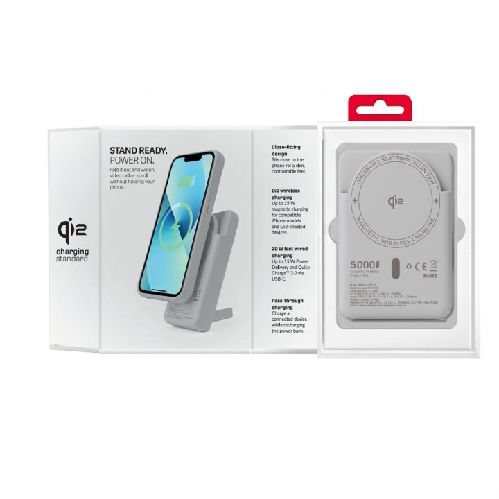 Повербанк совместимый с MagSafe Forcell F-Energy MagStand QI2 F5K10 QC3.0 PD3.0 20W 5000 mAh белый 0INT