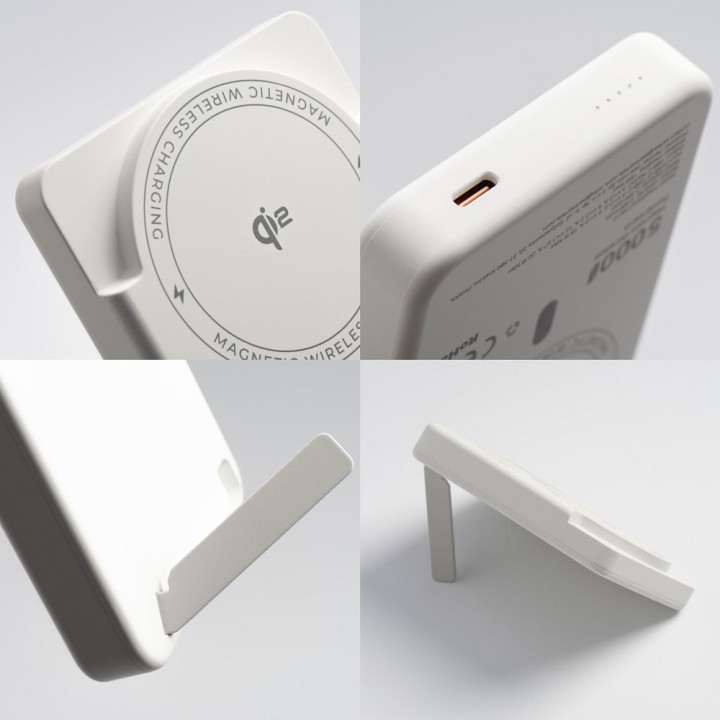 Powerbank zgodny z MagSafe Forcell F-Energy MagStand QI2 F5K10 QC3.0 PD3.0 20W 5000 mAh biały 0INT