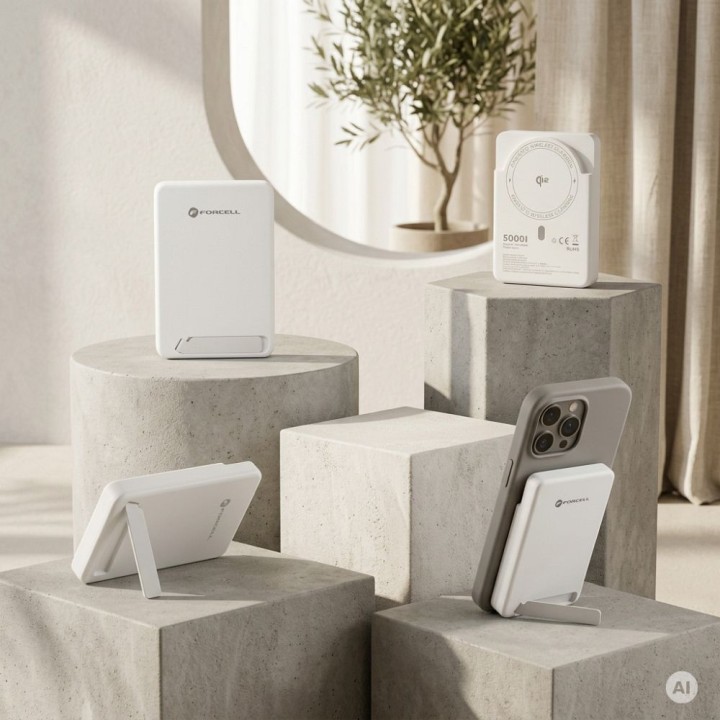 Повербанк сумісний з MagSafe Forcell F-Energy MagStand QI2 F5K10 QC3.0 PD3.0 20W 5000 mAh білий 0INT