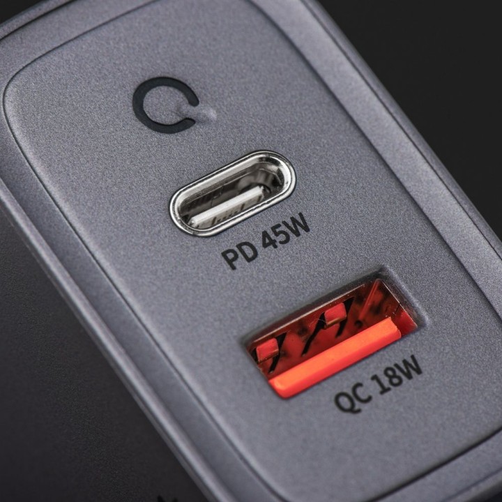 Wall charger for phone Forcell F-Energy GaN USB C + USB A QC4.0 PD 4A 45W VT-39 grey