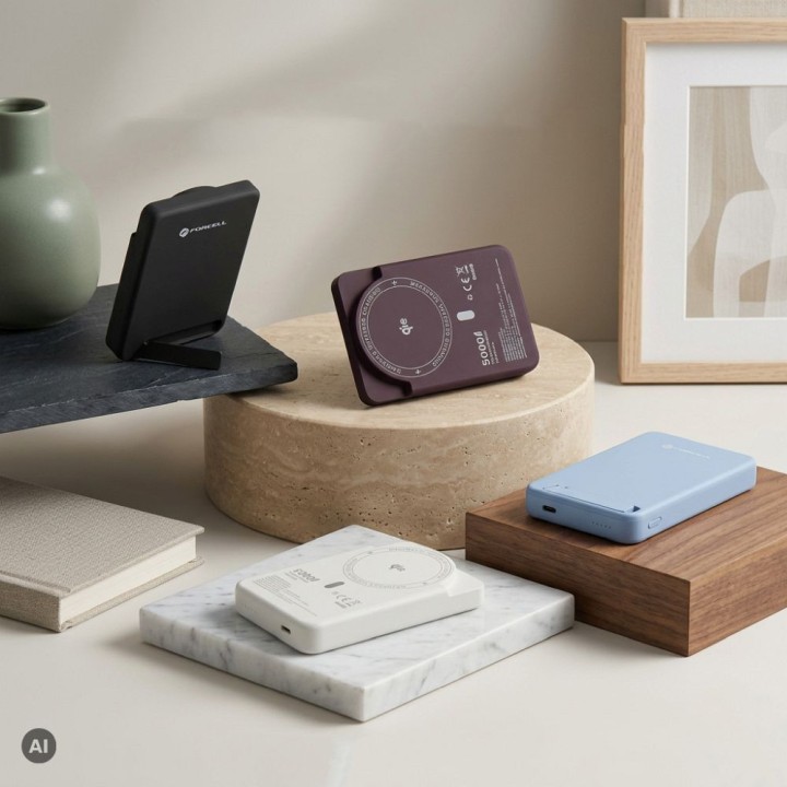 Powerbank zgodny z MagSafe Forcell F-Energy MagStand QI2 F5K10 QC3.0 PD3.0 20W 5000 mAh biały 0INT