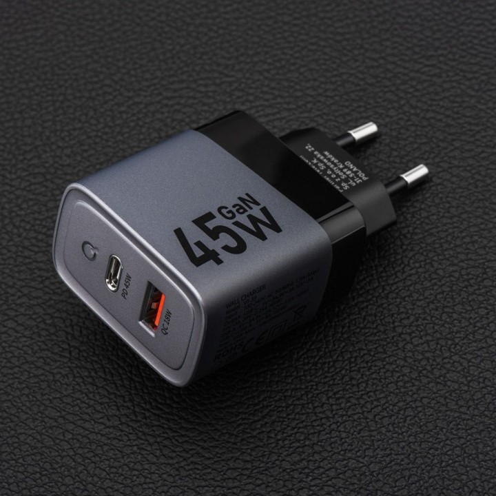 Сетевое зарядное устройство для телефона Forcell F-Energy GaN USB C + USB A QC4.0 PD 4A 45W VT-39 серое