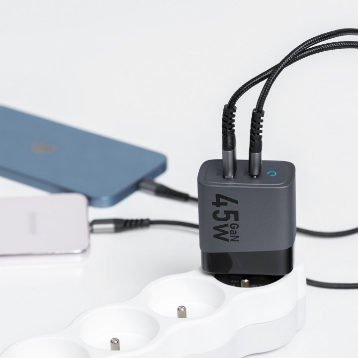 Сетевое зарядное устройство для телефона Forcell F-Energy GaN USB C + USB A QC4.0 PD 4A 45W VT-39 серое