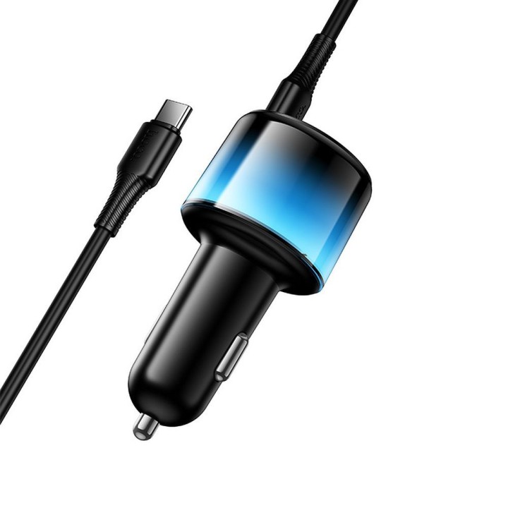 Ładowarka samochodowa Hoco USB A + 2x USB C QC3.0 PD 57W + kabel USB C do C Z69B czarna