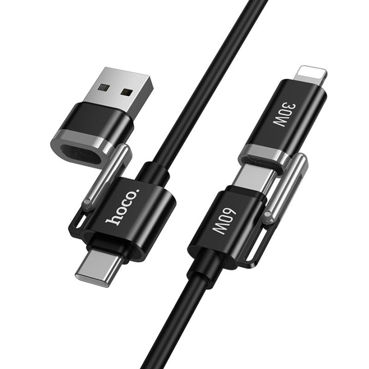 Кабель 4 в 1 USB A/USB C – USB C/Lightning Hoco 3A 60W 1,2 m U155 черный