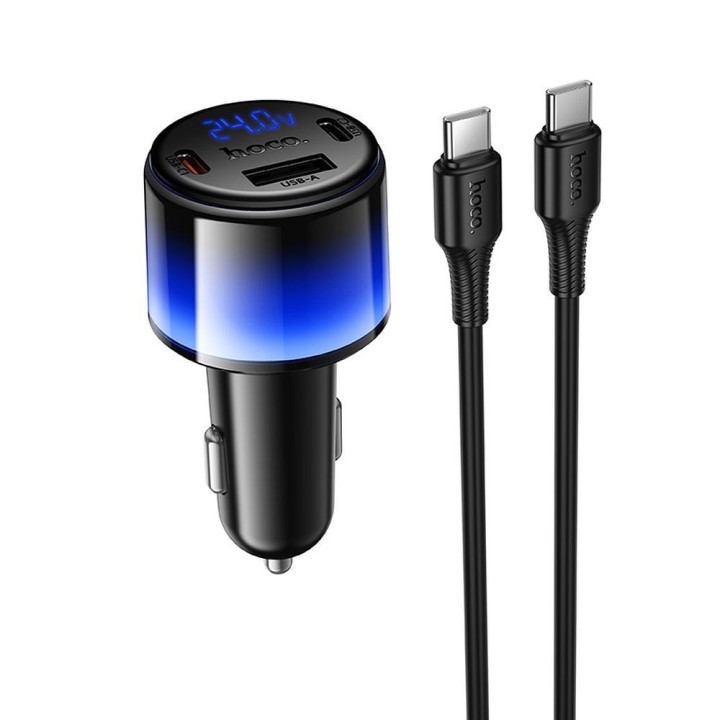 Ładowarka samochodowa Hoco USB A + 2x USB C QC3.0 PD 57W + kabel USB C do C Z69B czarna