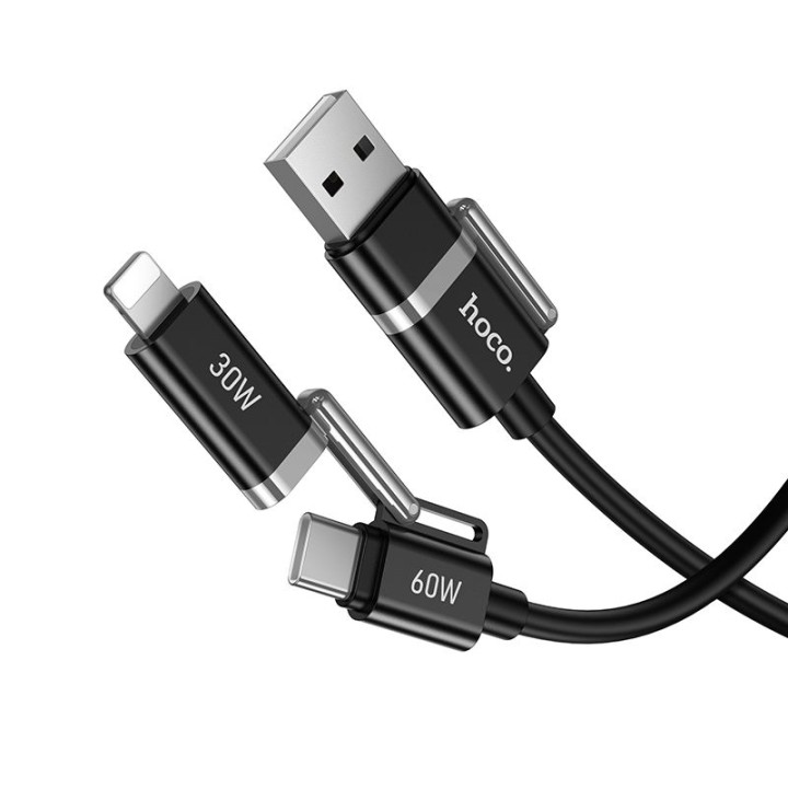 Cable 4-in-1 USB A/USB C to USB C/Lightning Hoco 3A 60W 1,2 m U155 black